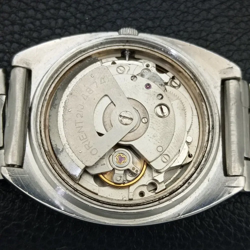 Vintage 1982 Orient Automatic Mens Silver Watch W/daydate & Patina accents